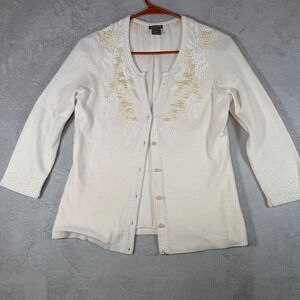 Ann Taylor Beaded Wool Cashmere‎ Silk Lined Cardigan Sweater Cream Womens Small